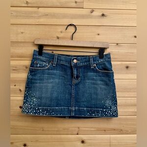 Vintage Y2K Ezra Fitch 24/00/XS Bedazzled Rhinestone Denim Micro Mini Skirt